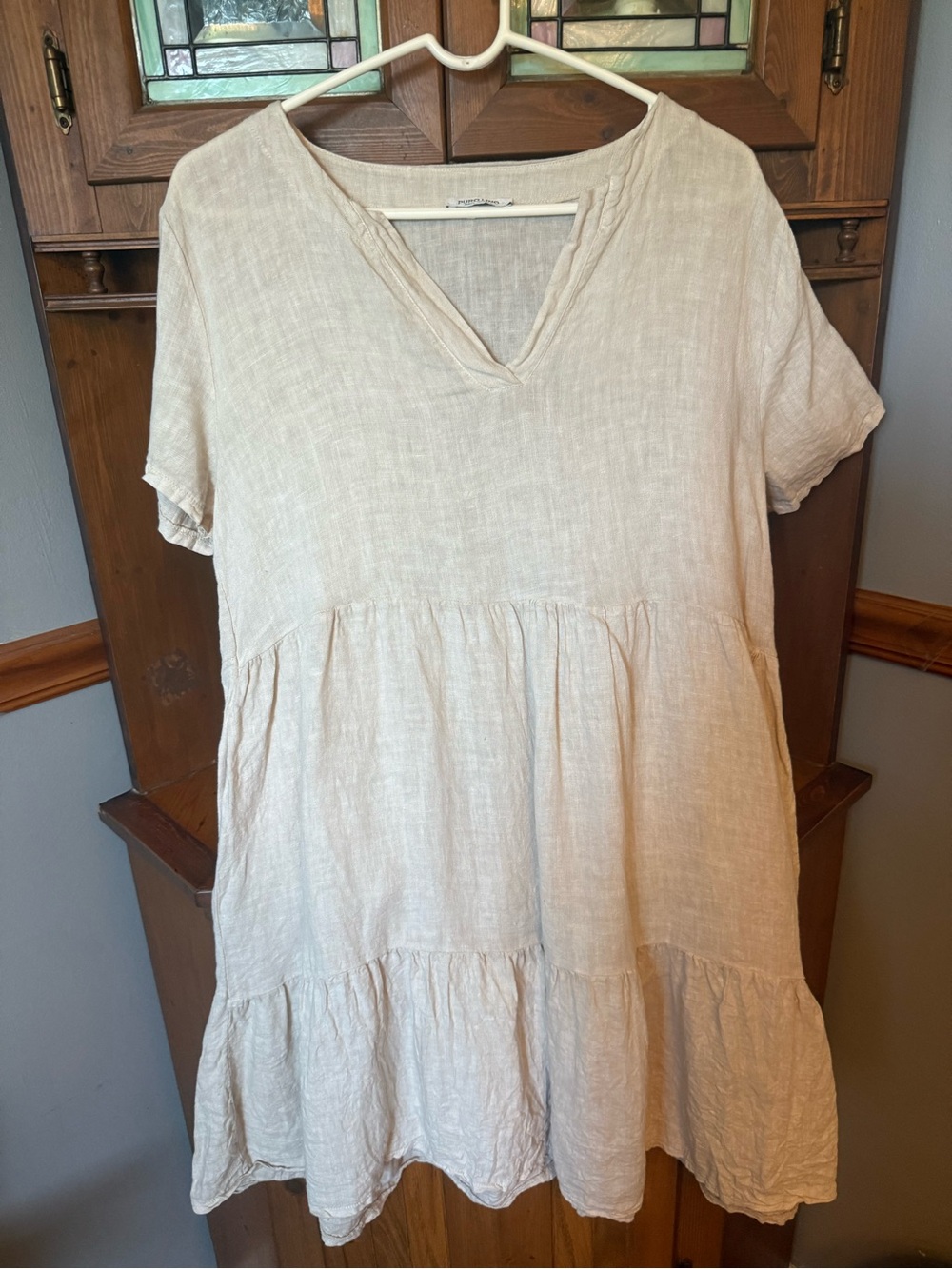 Puro Lino tiered linen v neck oversized, lagenlook dress L